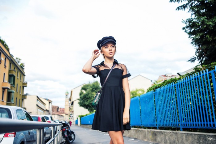 darya kamalova thecablook com fashion blog street style blogger alpinestars event 50 aniversary milan asds denice focil as by df chicwich dress hm hat paris collection rebecca minkoff bag-27 копия