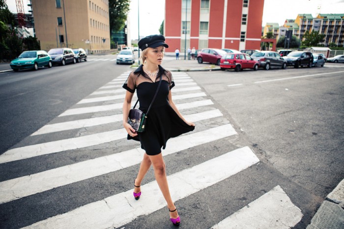 darya kamalova thecablook com fashion blog street style blogger alpinestars event 50 aniversary milan asds denice focil as by df chicwich dress hm hat paris collection rebecca minkoff bag-51 копия