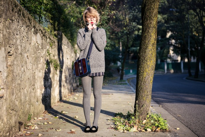 thecablook darya kamalova fashion blog street style outfit short hair blogger fay wool grey sweater school skitr loafers giant vintage glasses pixie haircut-11 copy
